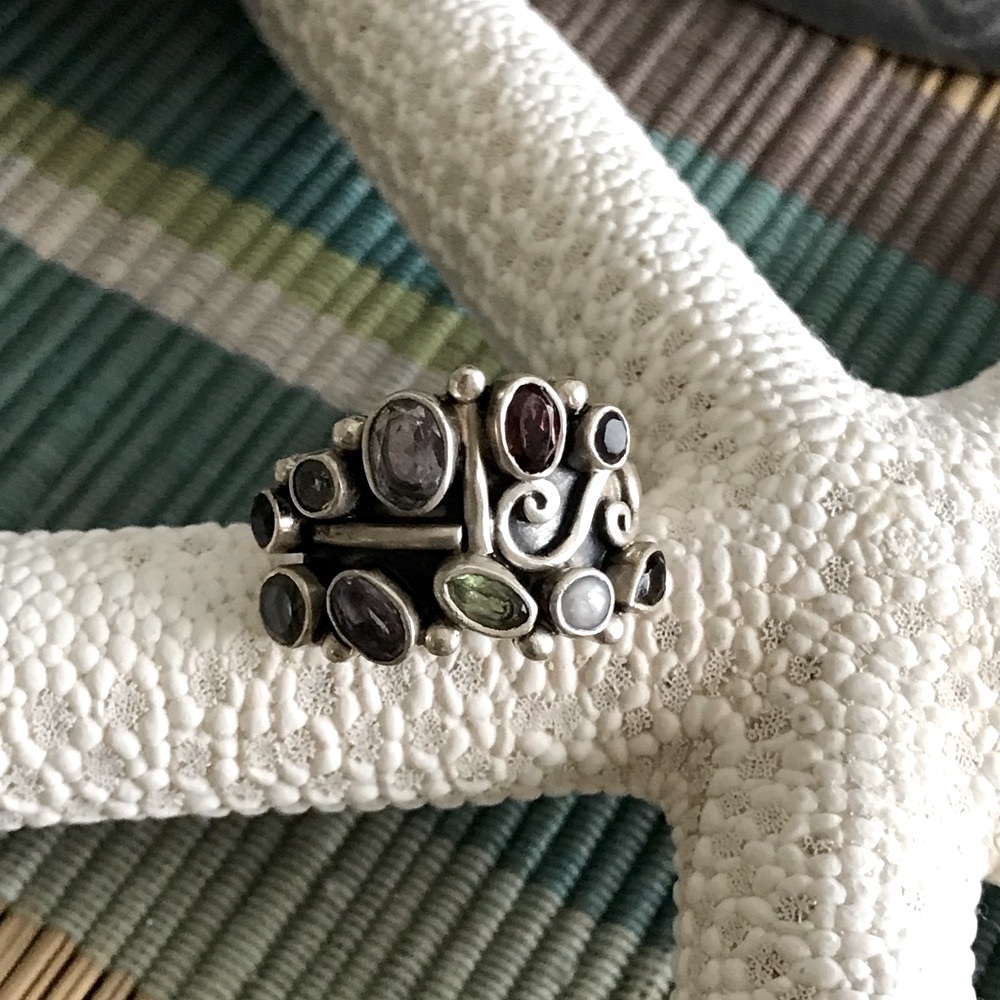 Vintage Sterling Silver Multi Stone Ring - Picture 7 of 7